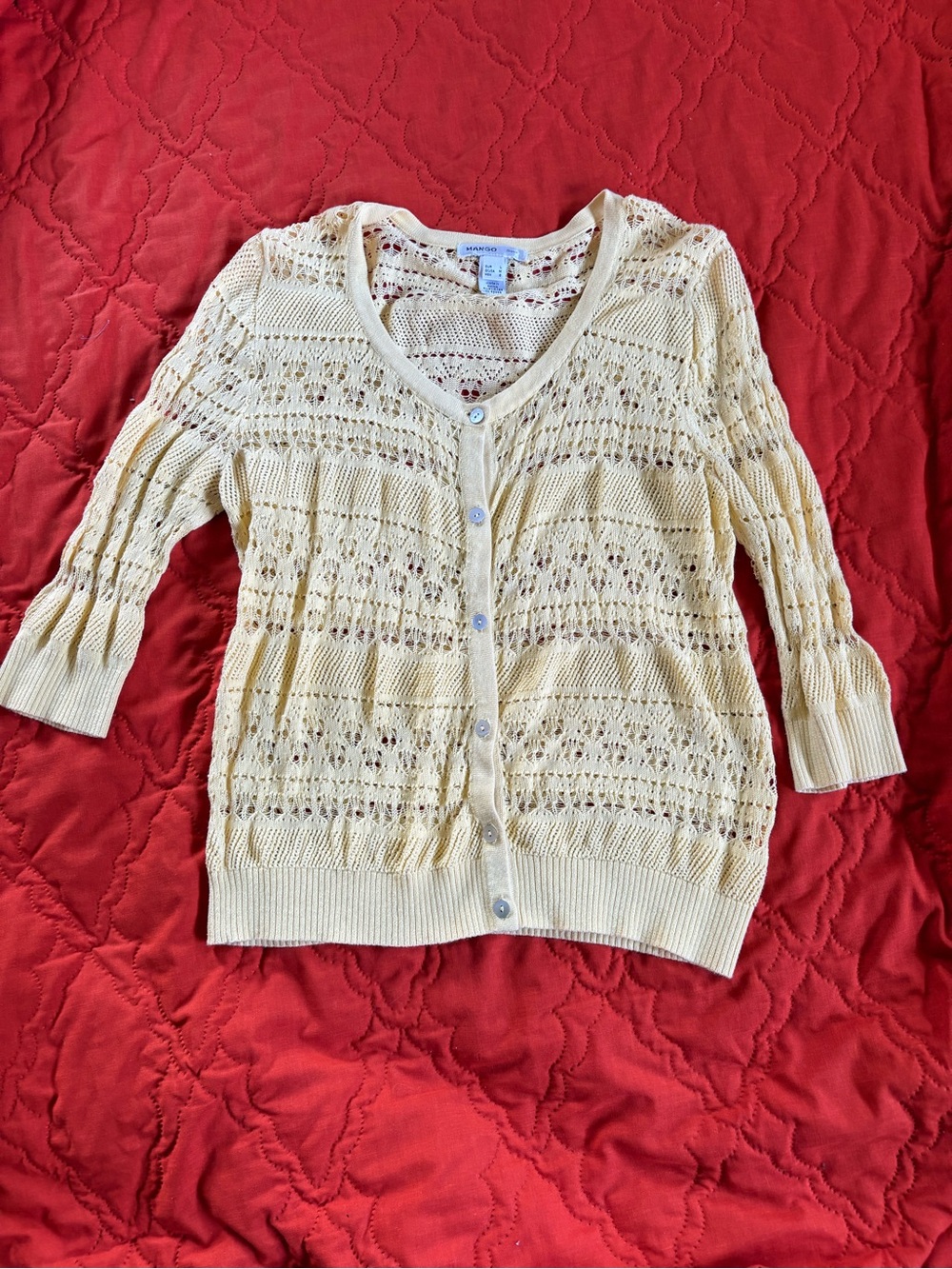 Mango Yellow Openwork Button-Front Cardigan